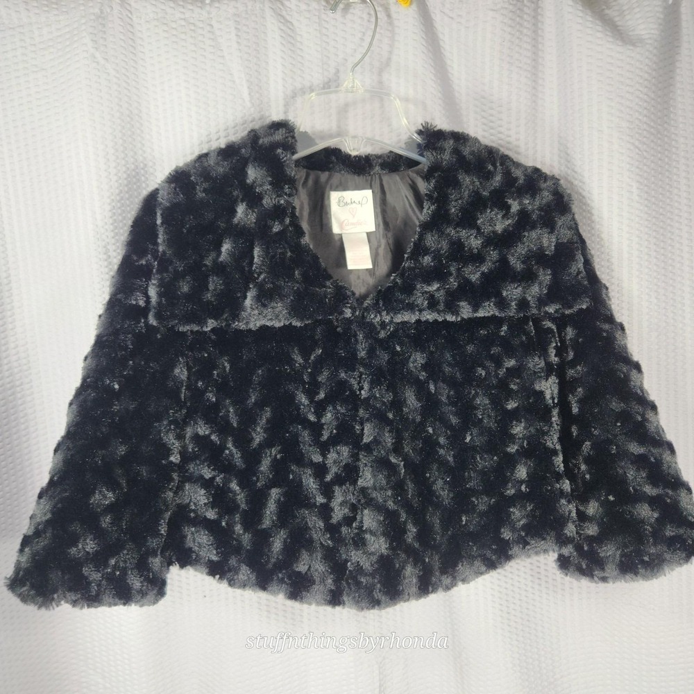 BRITNEY SPEARS CANDIES Black Faux Fur Mini Coat ‎ Short Jacket Size Small